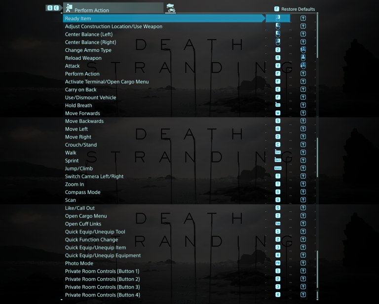 Death Stranding PC Keyboard Controls Guide - MGW