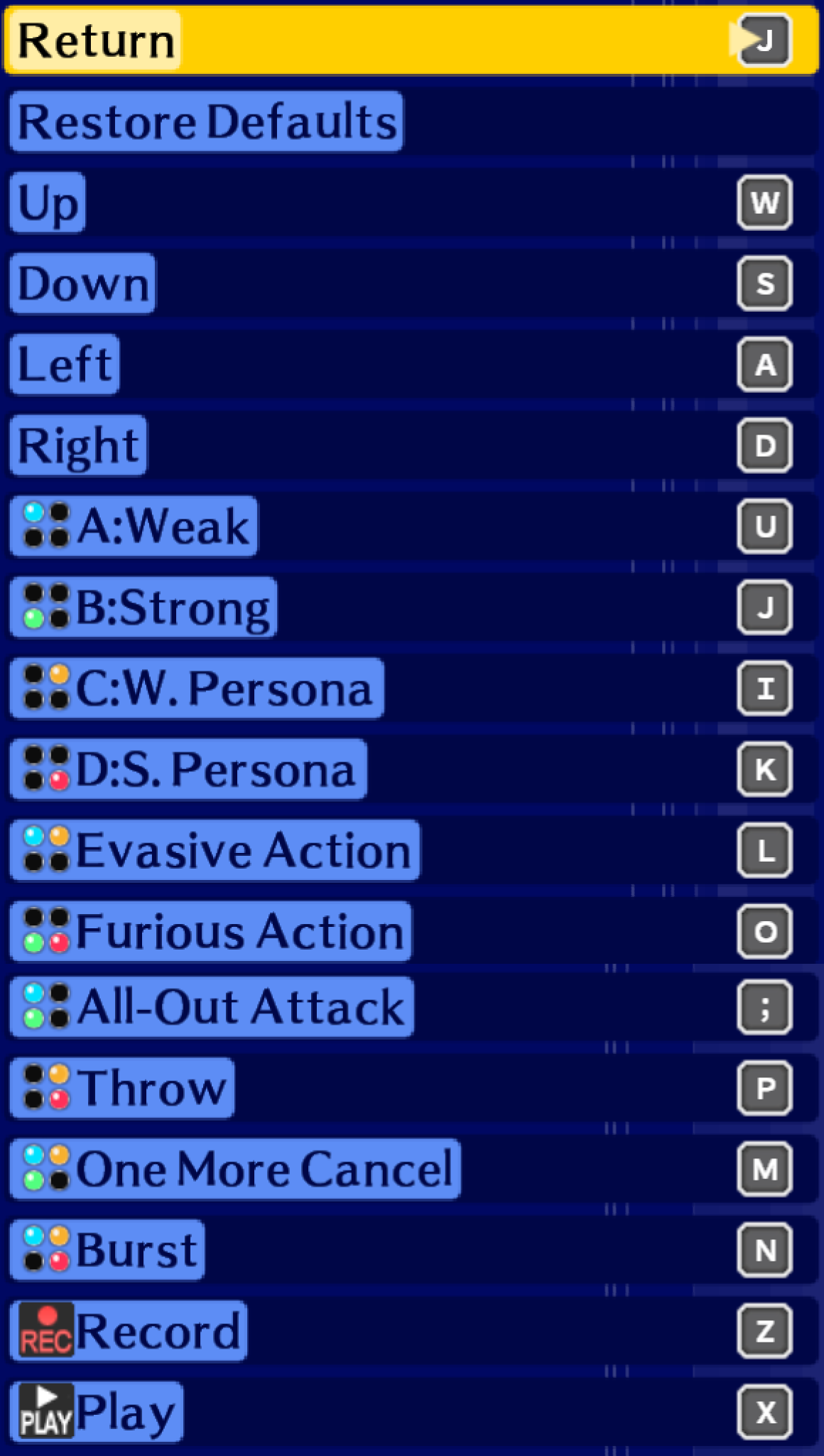 Persona 4 Arena Ultimax: Keyboard Controls – PC Keyboard Layout