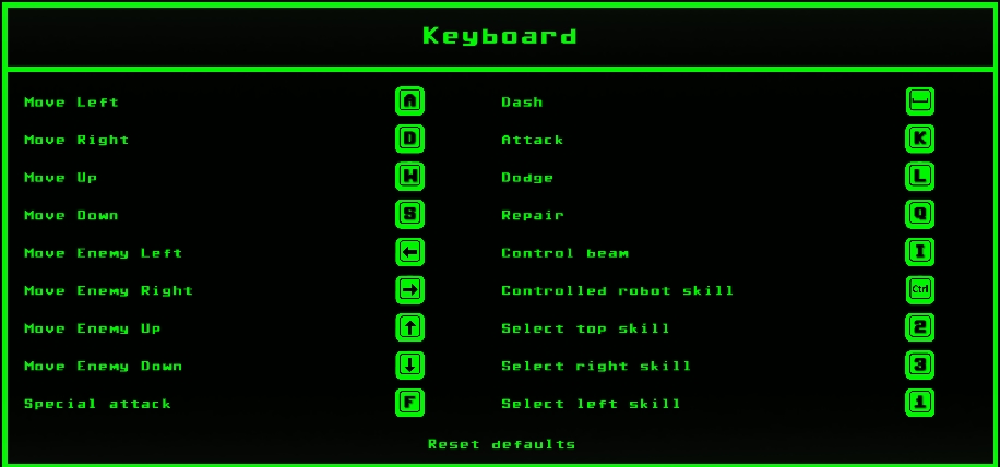 Retro Machina Keyboard Controls