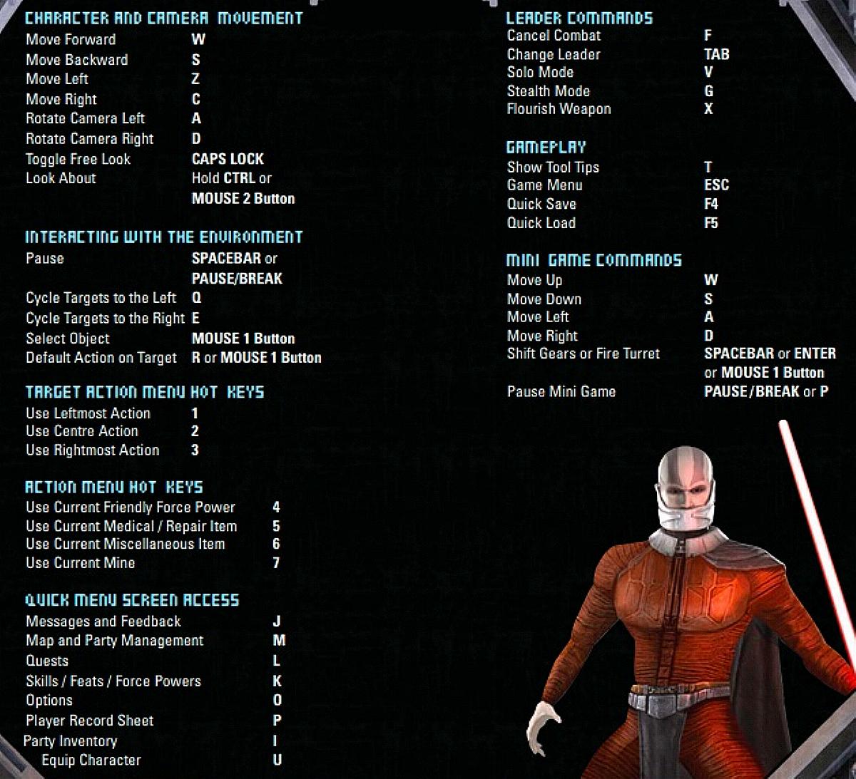 Star Wars Knights Of The Old Republic Keyboard Controls